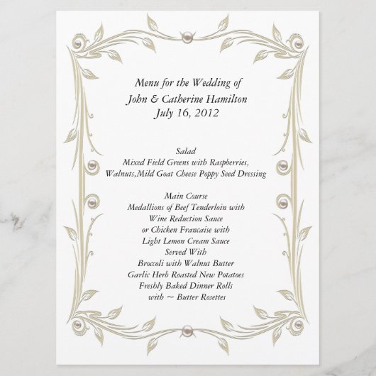 大きい白およびタンの結婚式のテーブルメニュー メニュー (正面)
