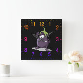 大きい目の緑の毛2を搭載する漫画のナス スクエア壁時計 (ホーム)