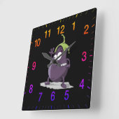 大きい目の緑の毛2を搭載する漫画のナス スクエア壁時計 (傾斜)