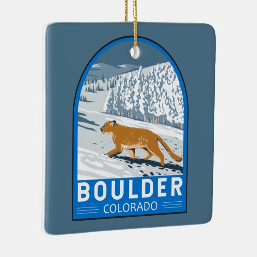 大きい石コロラドクーガーレトロトラベルアートヴィンテージ セラミックオーナメント (右)