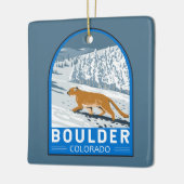 大きい石コロラドクーガーレトロトラベルアートヴィンテージ セラミックオーナメント (左)