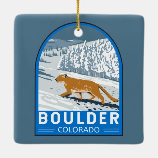 大きい石コロラドクーガーレトロトラベルアートヴィンテージ セラミックオーナメント (裏面)