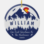 大きい石コロラドフラッグマウンテンシティハイキングスキー セラミックオーナメント (裏面)