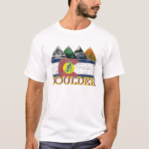 大きい石、コロラド州の動揺してな旗、山 Tシャツ