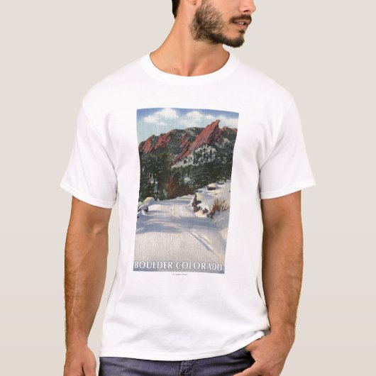 大きい石、コロラド州-冬のFlatirons Tシャツ (正面)