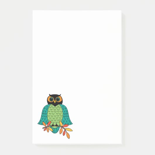 大きい秋のティール（緑がかった色）のフクロウ ポストイット (正面)
