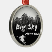 大きい空のモンタナの芸術的なスキーヤー メタルオーナメント (右)