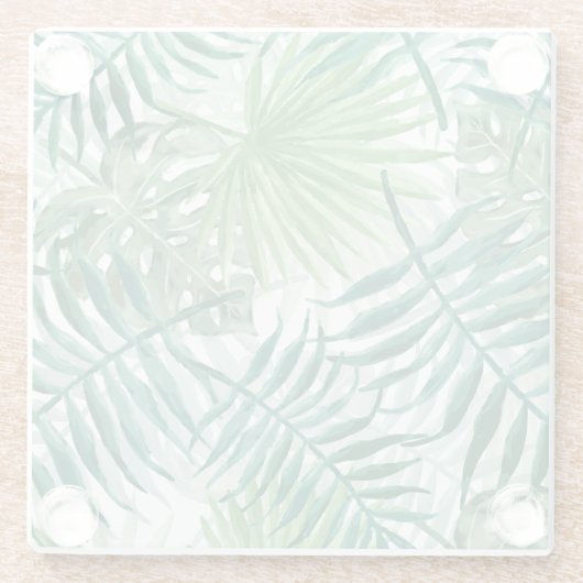 大きい緑のシダやしおよびMonsteraの熱帯植物 ガラスコースター (裏面)