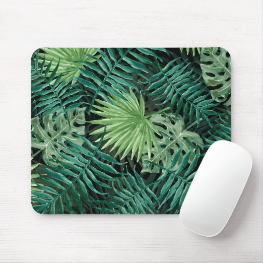 大きい緑のシダやしおよびMonsteraの熱帯植物 マウスパッド (マウス)