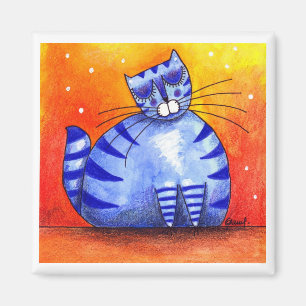 大きい脂肪質の青猫-正方形の磁石 マグネット
