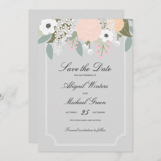 大きい花柄-日付を救って下さい セーブザデート (正面/裏面)