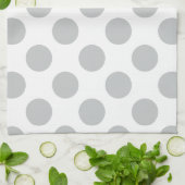 大きい薄い灰色の水玉模様 キッチンタオル (折り畳み)