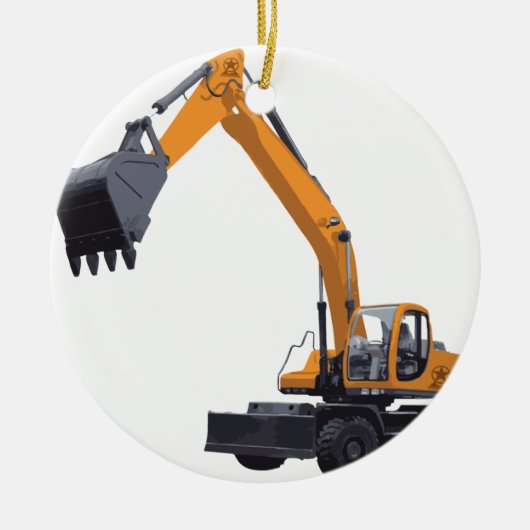 大きい袋詰め作業者の掘削機 セラミックオーナメント (正面)