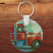 大きい装備の赤い貨物トラックの芸術Keychain キーホルダー (正面)