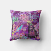 大きい装飾用クッション、バイオレット、ヴィンテージの鳥籠 クッション (裏面)