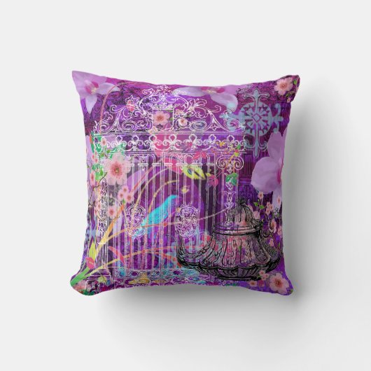 大きい装飾用クッション、バイオレット、ヴィンテージの鳥籠 クッション (正面)