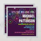 大きい誕生日のための花火のお祝い 招待状 (正面/裏面)