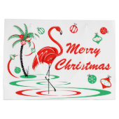 大きい赤いクリスマスのフラミンゴのメリークリスマス ラージペーパーバッグ (裏面)
