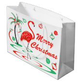 大きい赤いクリスマスのフラミンゴのメリークリスマス ラージペーパーバッグ (裏面アングル)