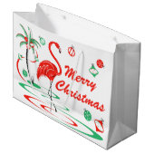 大きい赤いクリスマスのフラミンゴのメリークリスマス ラージペーパーバッグ (正面アングル)