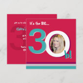 大きい赤第30 3 Oh! 写真テンプレートの誕生会 招待状 (正面/裏面)