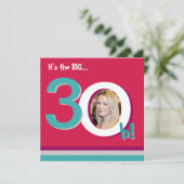 大きい赤第30 3 Oh! 写真テンプレートの誕生会 招待状 (スタンド正面)