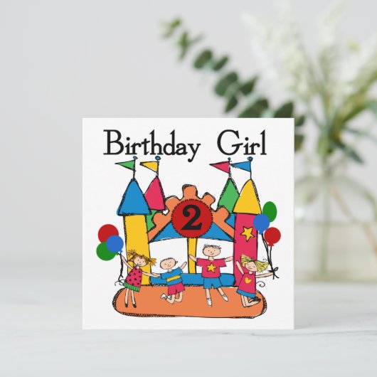 大きい跳ね上がりの女の子の第2誕生日のTシャツおよびギフト カード (スタンド正面)