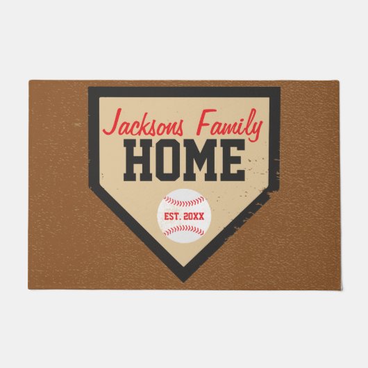 大きい野球の実家のプレート名前および年 ドアマット (正面)
