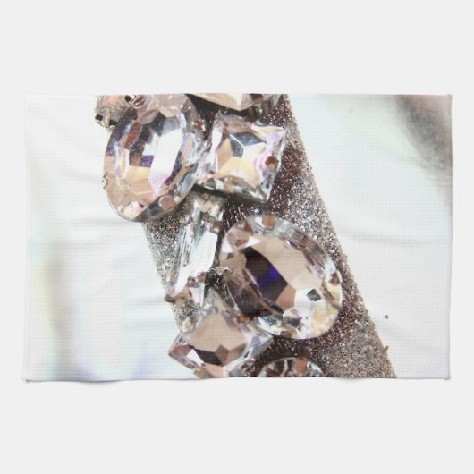大きい銀製のラインストーン キッチンタオル (横)
