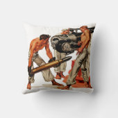 大きい銃に荷を積む船員の大きな塊 クッション (裏面)