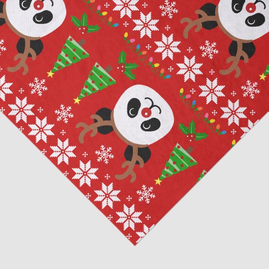 大きい顔のパンダの漫画のクリスマスの(雄ジカの)枝角 薄葉紙 (詳細)