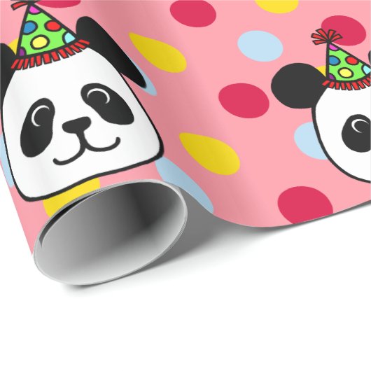 大きい顔のパンダの誕生日の包装紙のピンク ラッピングペーパー (ロールコーナー)