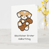 大きい骨Erster Geburtstagを搭載するかわいい子犬 カード (黄色い花)