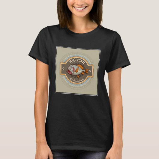 大きい魚のバー兼グリルポスター Tシャツ (正面)