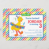 大きい鳥のストライプのな誕生日 招待状 (正面/裏面)