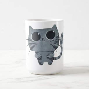 大きい黒い瞳を持つかわいい灰色猫 コーヒーマグカップ