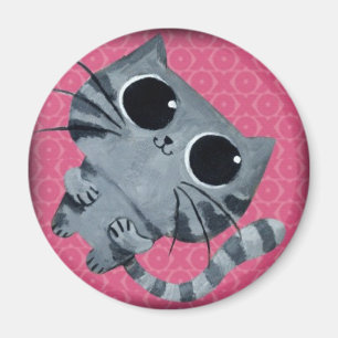 大きい黒い瞳を持つかわいい灰色猫 マグネット