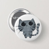 大きい黒い瞳を持つかわいい灰色猫 缶バッジ (正面&裏面)