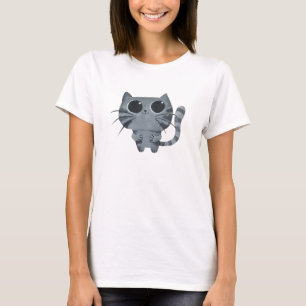 大きい黒い瞳を持つかわいい灰色猫 Tシャツ