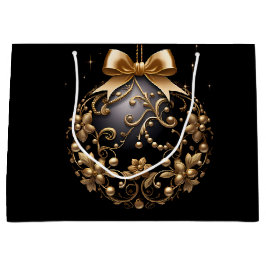 大きい黒と金のクリスマスオーナメント ラージペーパーバッグ
