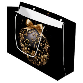 大きい黒と金のクリスマスオーナメント ラージペーパーバッグ