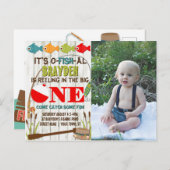 大きい1つの採取のテーマの灰色の男の子の最初誕生日 インビテーションポストカード (正面/裏面)