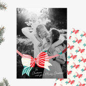 大きい1枚の写真グリーンと赤の格子弓で結ばれた格子柄 シーズンカード