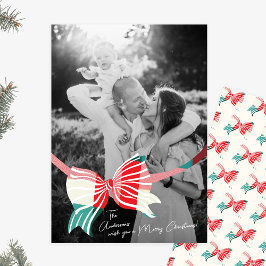 大きい1枚の写真グリーンと赤の格子弓で結ばれた格子柄 シーズンカード