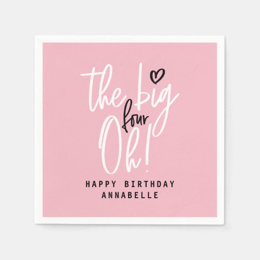 大きい4ああ!40歳の誕生日パーティーデコールピンク スタンダードカクテルナプキン (正面)