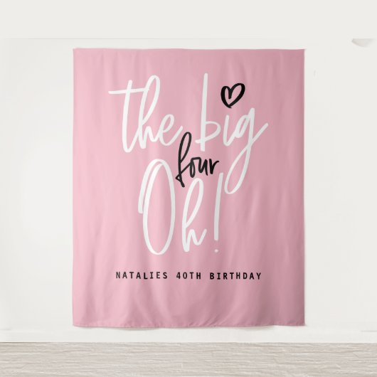 大きい4ああ!40歳の誕生日パーティーピンクガーリー タペストリー (正面)