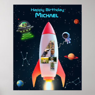 大きい4枚（写真あり）   ロケット宇宙4歳の誕生日 ポスター
