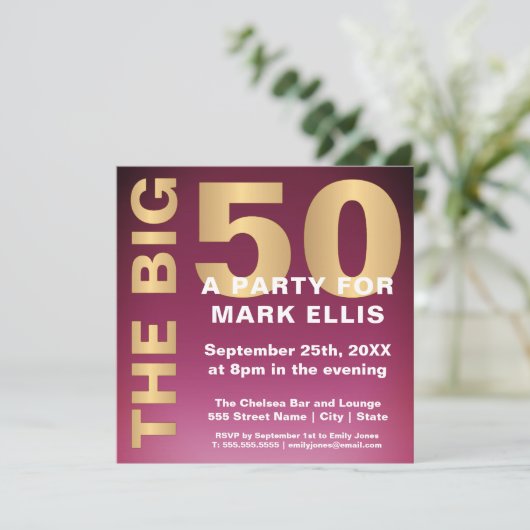 大きい50金ゴールドの効果|の誕生会 招待状 (スタンド正面)