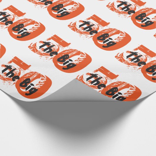 大きい50、誕生日、黒、白のオレンジ文字 ラッピングペーパー (角)