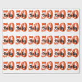 大きい50、誕生日、黒、白のオレンジ文字 ラッピングペーパー (フラット)